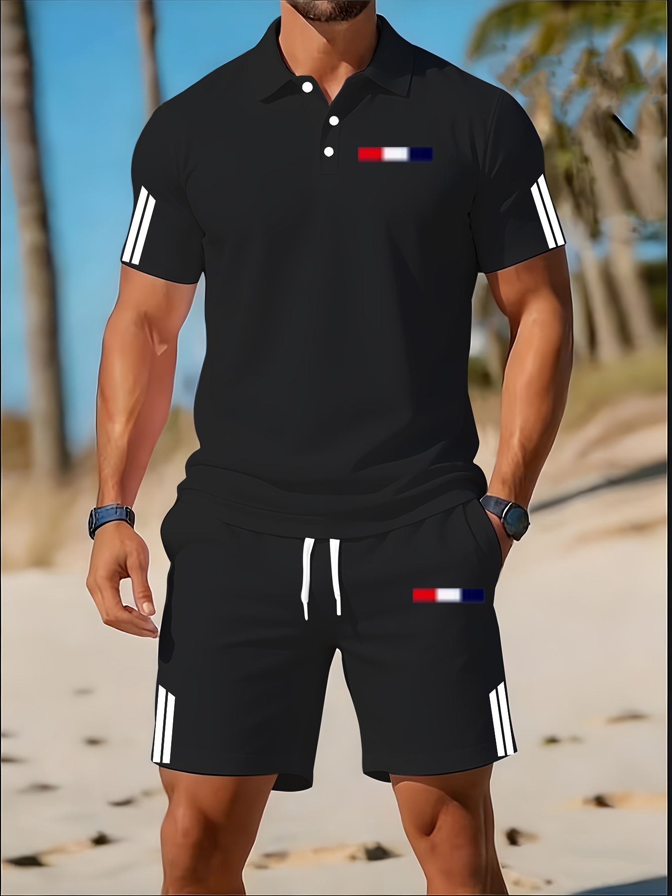 Summer Clothing Shops - Conjunto de Camisa Polo Masculina Verão