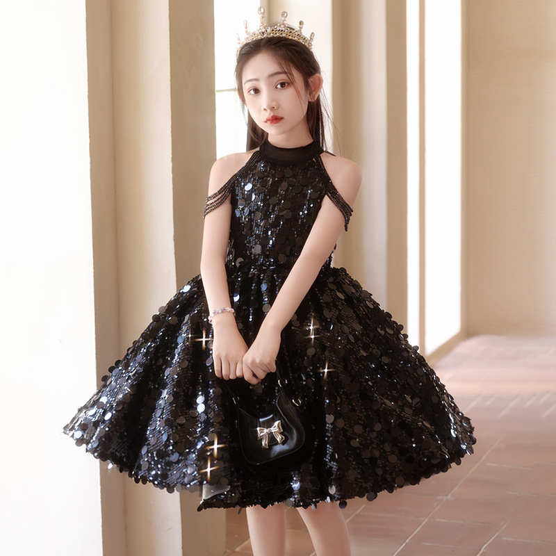 Summer Light Clothing - Vestido preto princesa feminino, passarela infantil,