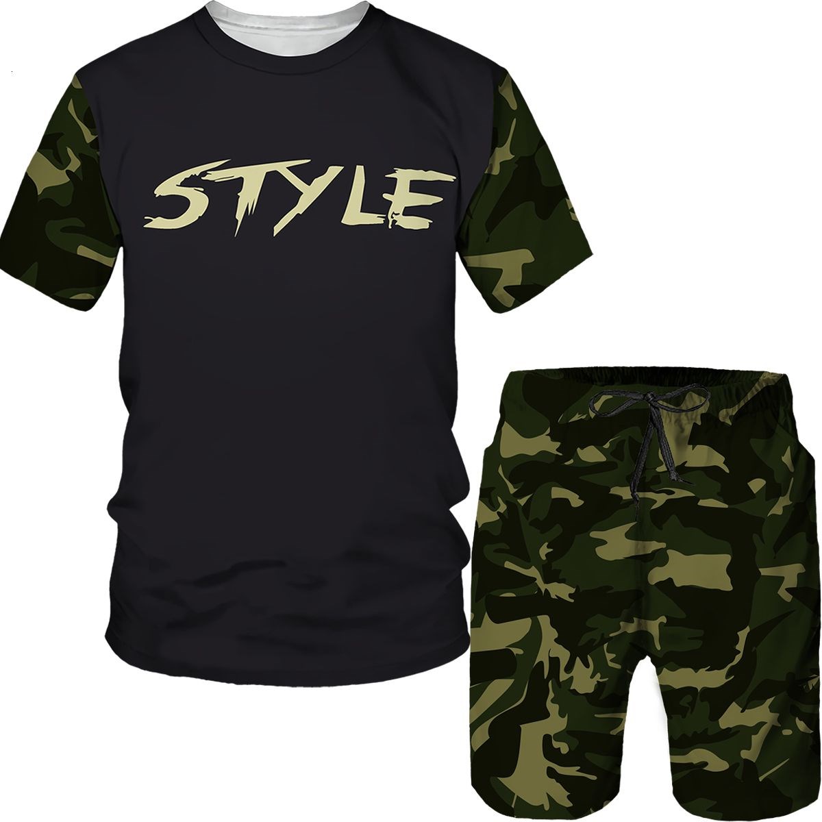 Summer Clothing Outfits - Conjuntos de Camuflagem Masculinos, Camisetas com