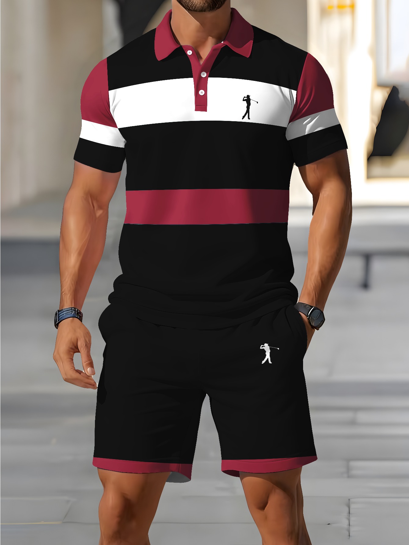 Summer Clothing Shops - Conjunto de Camisa Polo Masculina Verão