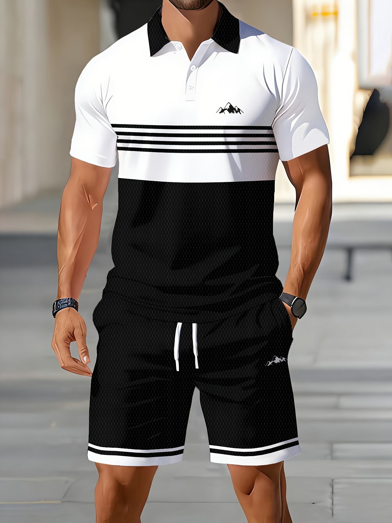 Summer Clothing Shops - Conjunto de Camisa Polo Masculina Verão